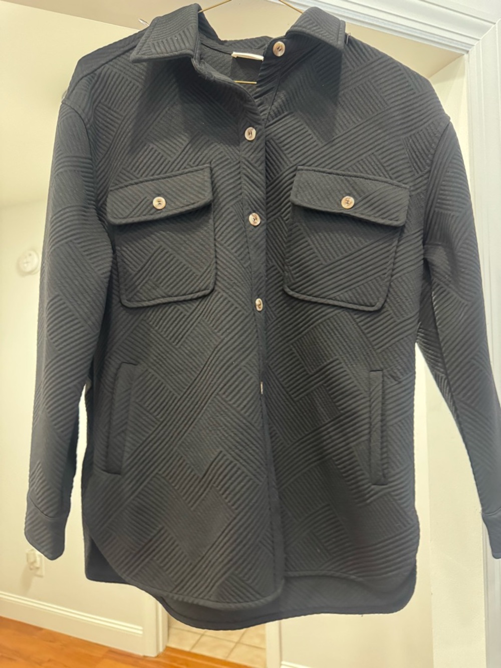 Black Quilted Utility Shirt Jacket